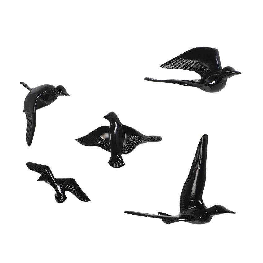 Unique Design Black Bird Wall Art | Set of 5 | 7 x 2 inches