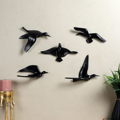 Unique Design Black Bird Wall Art | Set of 5 | 7 x 2 inches