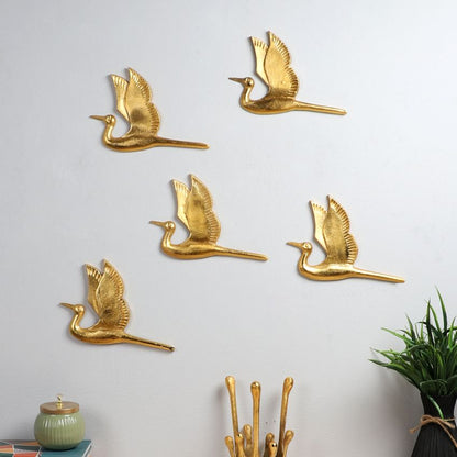 Unique Golden Shade Flying Bird Wall Art | Set of 5 | 7 x 7 inches