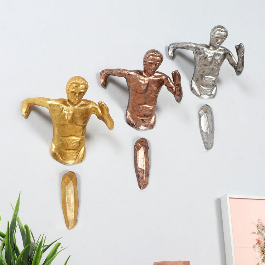 Unique Design Running Men Wall Showpiece | Set of 3 | 3 x 7 inches