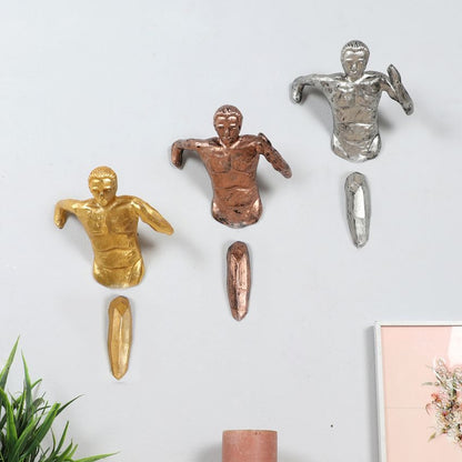 Unique Design Running Men Wall Showpiece | Set of 3 | 3 x 7 inches