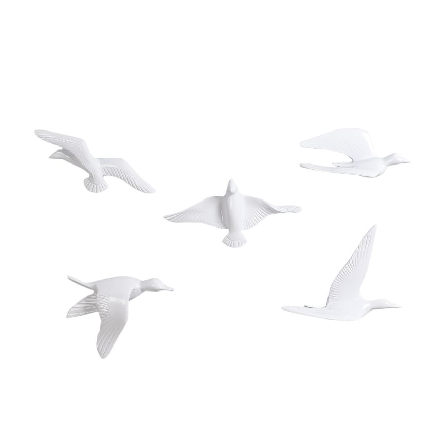 Exclusive Design White Birds Wall Decor | Set of 5 | 7 x 2 inches