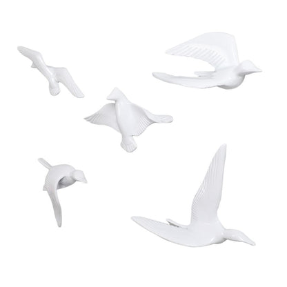 Exclusive Design White Birds Wall Decor | Set of 5 | 7 x 2 inches