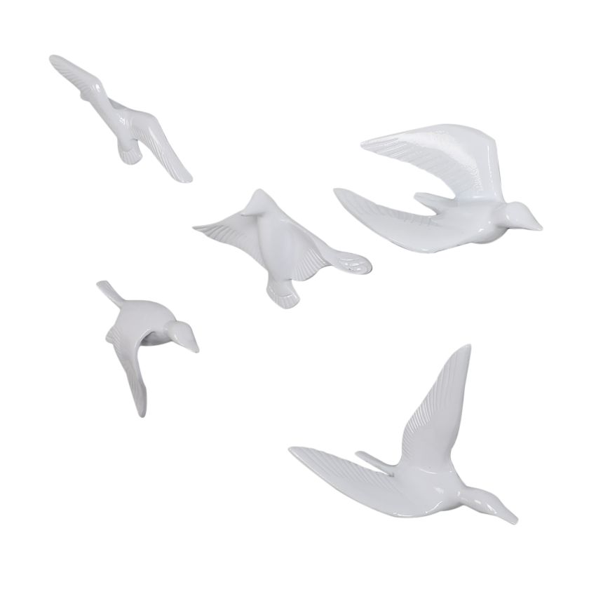 Exclusive Design White Birds Wall Decor | Set of 5 | 7 x 2 inches