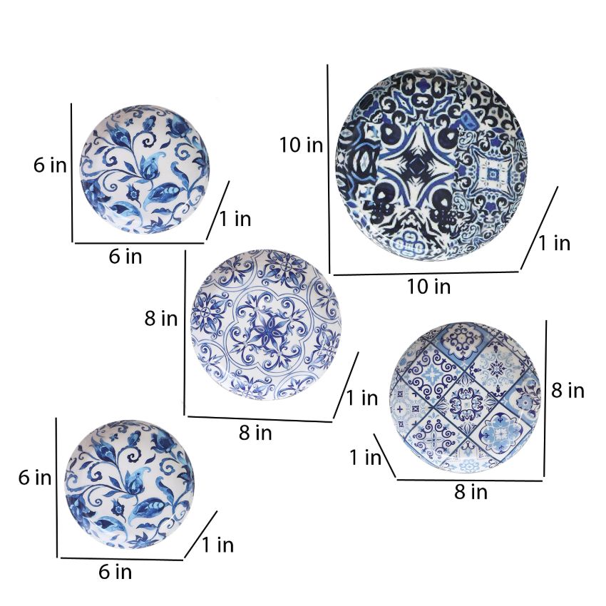 Abstract Meena Design Blue and White Wall Art Plates | Set of 5