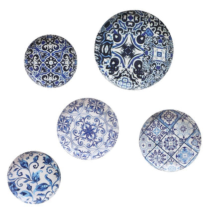 Abstract Meena Design Blue and White Wall Art Plates | Set of 5