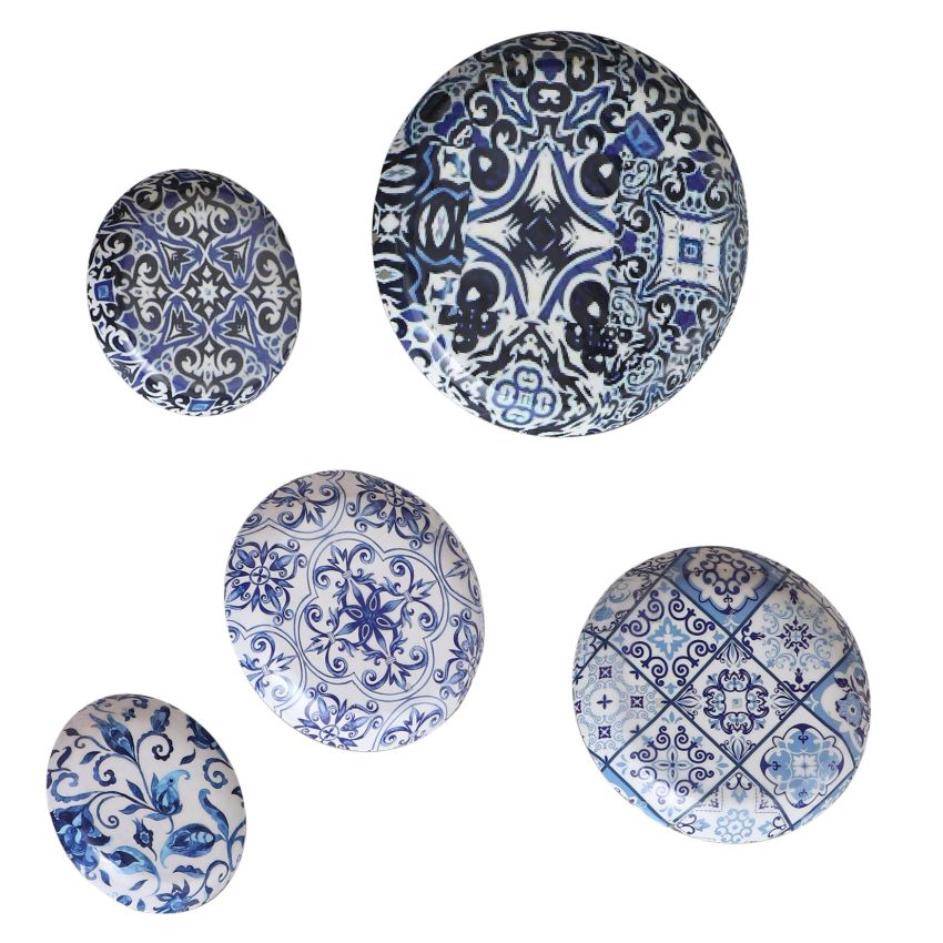 Abstract Meena Design Blue and White Wall Art Plates | Set of 5