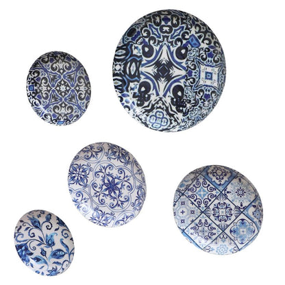 Abstract Meena Design Blue and White Wall Art Plates | Set of 5