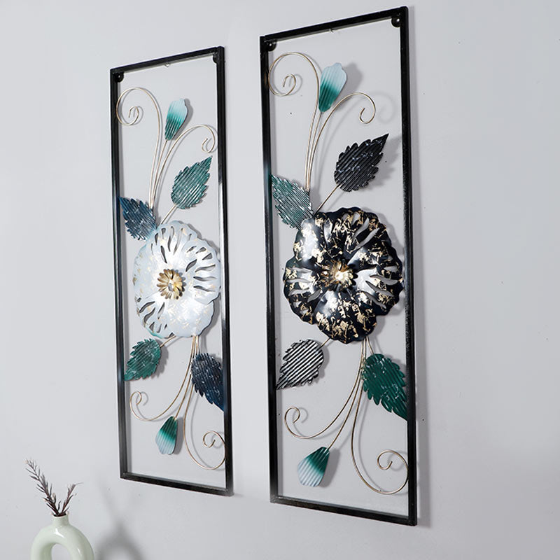 Black & Silver Etching Flower Wall Decor  | Set of 2 Default Title