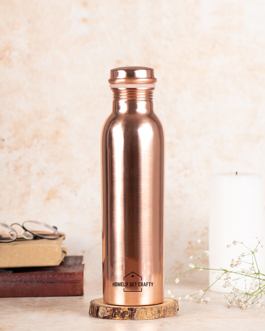 Stylish & Sleek Plain Glossy Radiant Copper Water Bottle | 3 x 10 inches