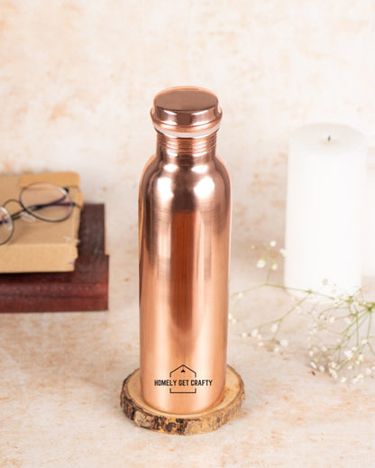 Stylish & Sleek Plain Glossy Radiant Copper Water Bottle | 3 x 10 inches