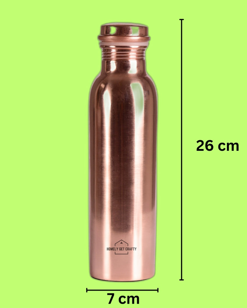 Stylish & Sleek Plain Glossy Radiant Copper Water Bottle | 3 x 10 inches