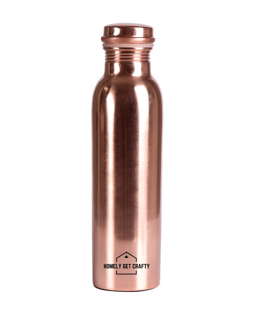 Stylish & Sleek Plain Glossy Radiant Copper Water Bottle | 3 x 10 inches