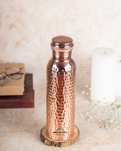 Shaded Glossy Finish Handcrafted Hammered Copper Water Bottle | 3 x 10 inches