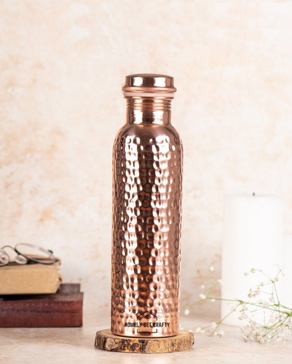 Shaded Glossy Finish Handcrafted Hammered Copper Water Bottle | 3 x 10 inches