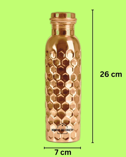 Glossy Finish Handcrafted Diamond Design Copper Water Bottle | 3 x 10 inches