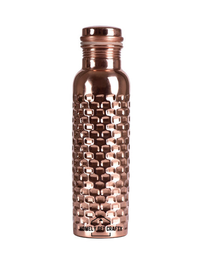 Handcrafted Brick Pattern Copper Water Bottle with Vacuum-Sealed Lid | 3 x 10 inches