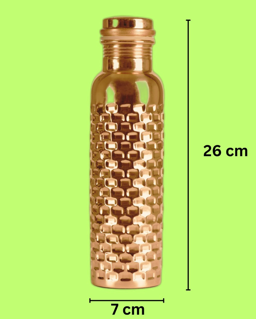 Handcrafted Brick Pattern Copper Water Bottle with Vacuum-Sealed Lid | 3 x 10 inches