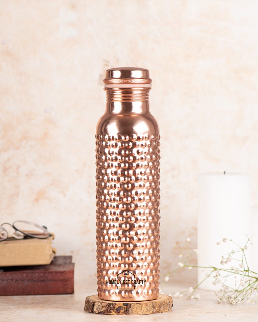 Luxe Raised Dotted Design Copper Water Bottle | 3 x 10 inches