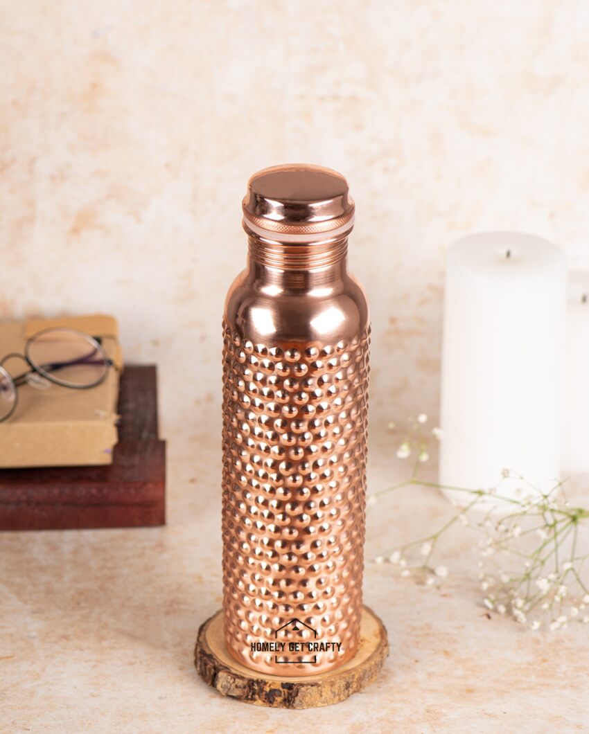 Luxe Raised Dotted Design Copper Water Bottle | 3 x 10 inches