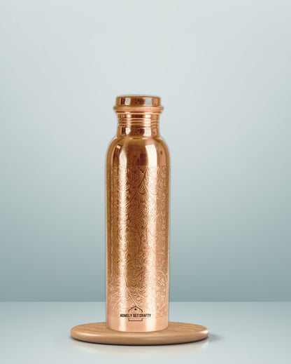 Exquisite Engraved Floral Pattern Copper Water Bottle | 3 x 10 inches