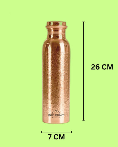 Exquisite Engraved Floral Pattern Copper Water Bottle | 3 x 10 inches