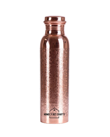 Exquisite Engraved Floral Pattern Copper Water Bottle | 3 x 10 inches