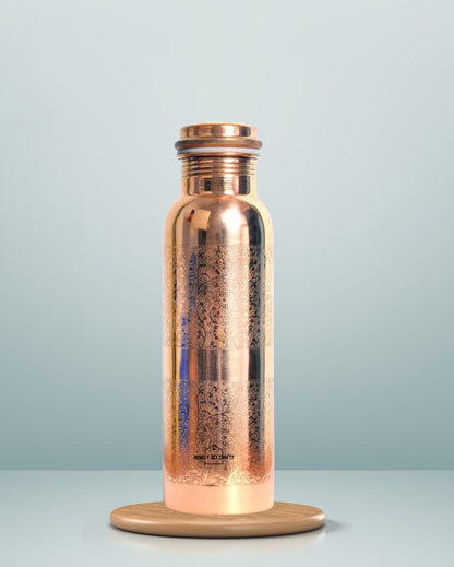 Stunning Embossed Dual Separation Floral Design Copper Water Bottle | 3 x 10 inches