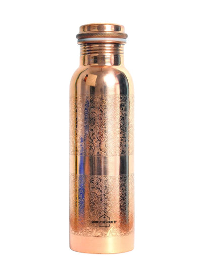 Stunning Embossed Dual Separation Floral Design Copper Water Bottle | 3 x 10 inches