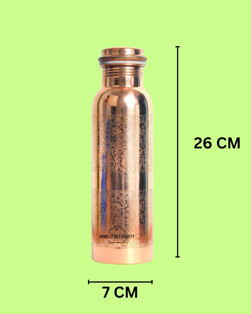 Stunning Embossed Dual Separation Floral Design Copper Water Bottle | 3 x 10 inches