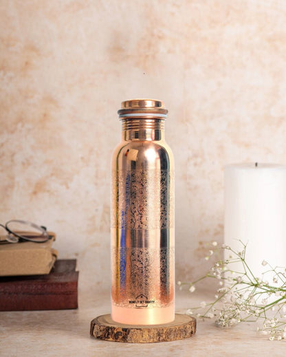 Stunning Embossed Dual Separation Floral Design Copper Water Bottle | 3 x 10 inches