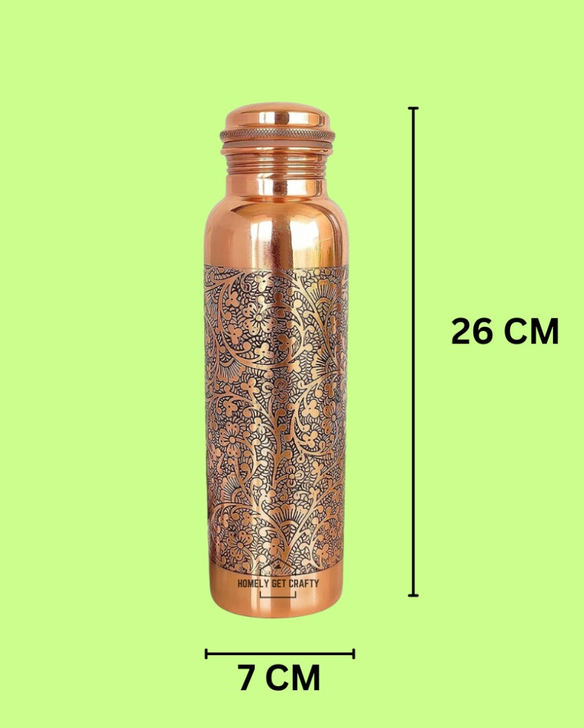 Glossy Finish Black Filled Design Handcrafted Engraved Copper Water Bottle | 3 x 10 inches