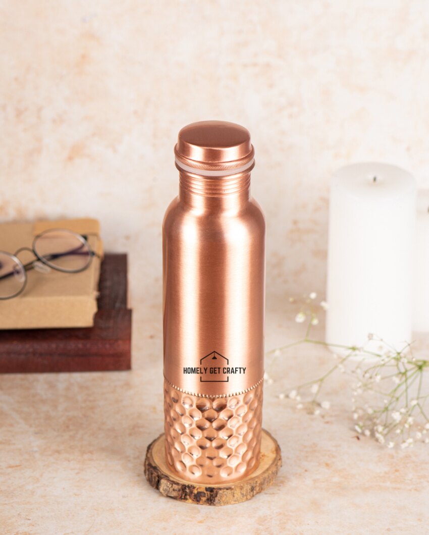 Unique Dimpled Design Hammered Copper Water Bottle | 3 x 10 inches