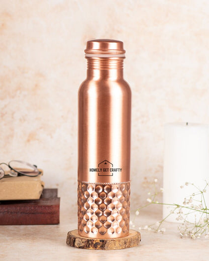 Unique Dimpled Design Hammered Copper Water Bottle | 3 x 10 inches