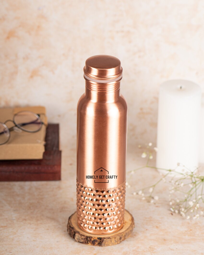 Stylish & Elegant Raised Dotted Design Copper Water Bottle | 3 x 10 inches