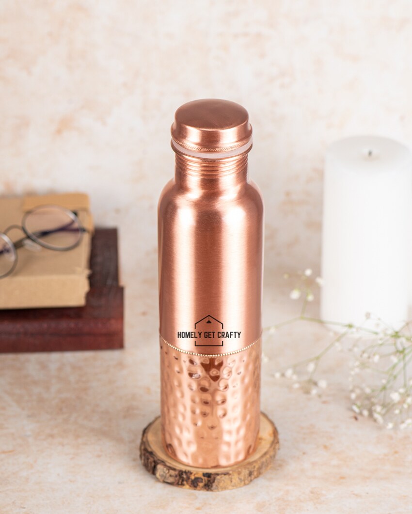 Unique Dot Pattern Design Handcrafted Half Hammered Copper Water Bottle | 3 x 10 inches