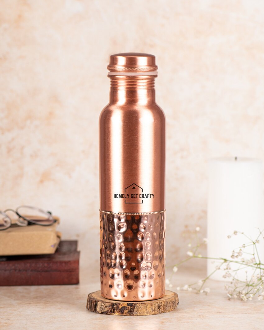 Unique Dot Pattern Design Handcrafted Half Hammered Copper Water Bottle | 3 x 10 inches