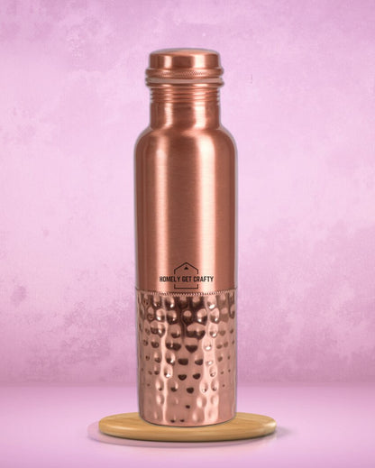 Unique Dot Pattern Design Handcrafted Half Hammered Copper Water Bottle | 3 x 10 inches