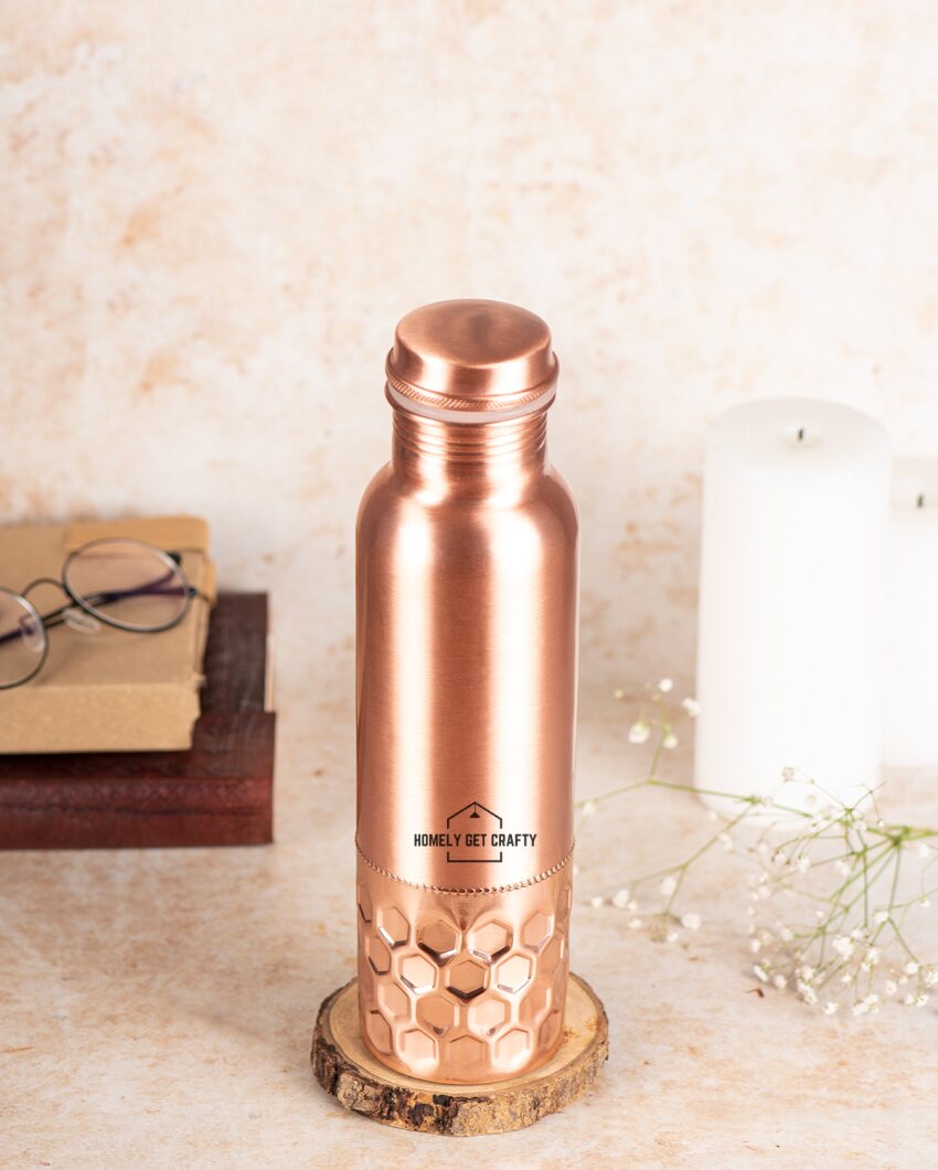 Luxe Half Diamond Design Copper Water Bottle | 3 x 10 inches