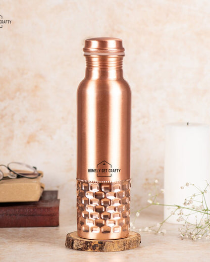 Unique Half Brick Pattern Design Copper Water Bottle | 3 x 10 inches