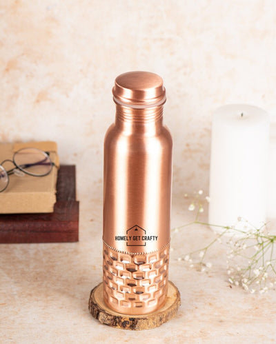 Unique Half Brick Pattern Design Copper Water Bottle | 3 x 10 inches