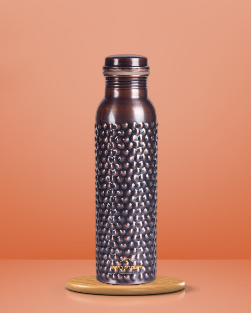 Stylish Handcrafted Dotted Dark Copper Water Bottle | 3 x 10 inches