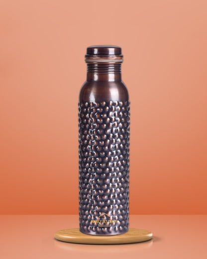 Stylish Handcrafted Dotted Dark Copper Water Bottle | 3 x 10 inches