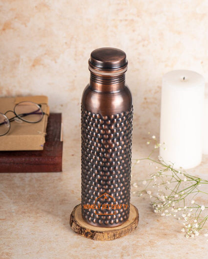 Stylish Handcrafted Dotted Dark Copper Water Bottle | 3 x 10 inches