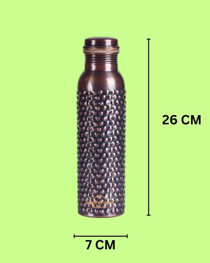 Stylish Handcrafted Dotted Dark Copper Water Bottle | 3 x 10 inches