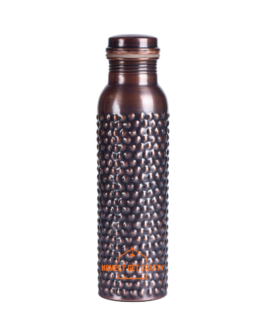 Stylish Handcrafted Dotted Dark Copper Water Bottle | 3 x 10 inches