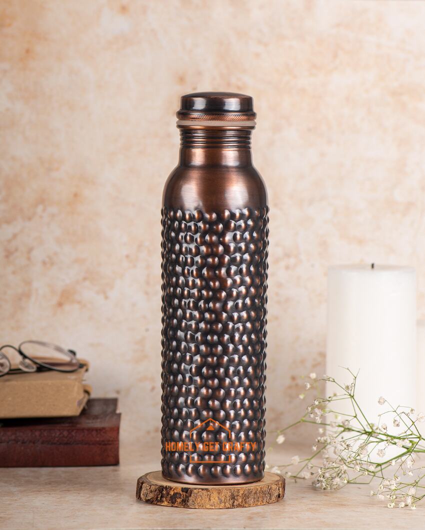 Stylish Handcrafted Dotted Dark Copper Water Bottle | 3 x 10 inches