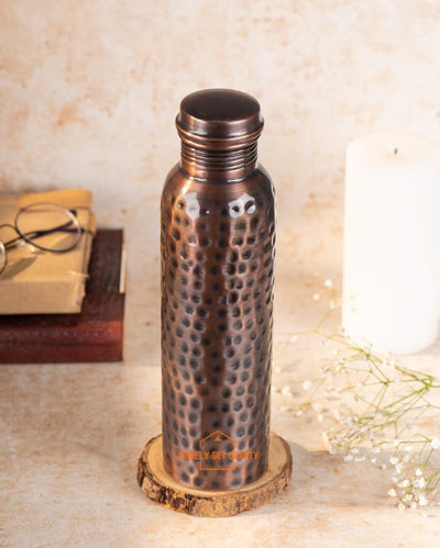 Antique Dotted Hammer Design Dark Copper Water Bottle | 3 x 10 inches