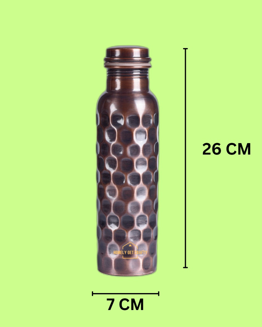 Exquisite Diamond Design Handcrafted Dark Copper Water Bottle | 3 x 10 inches