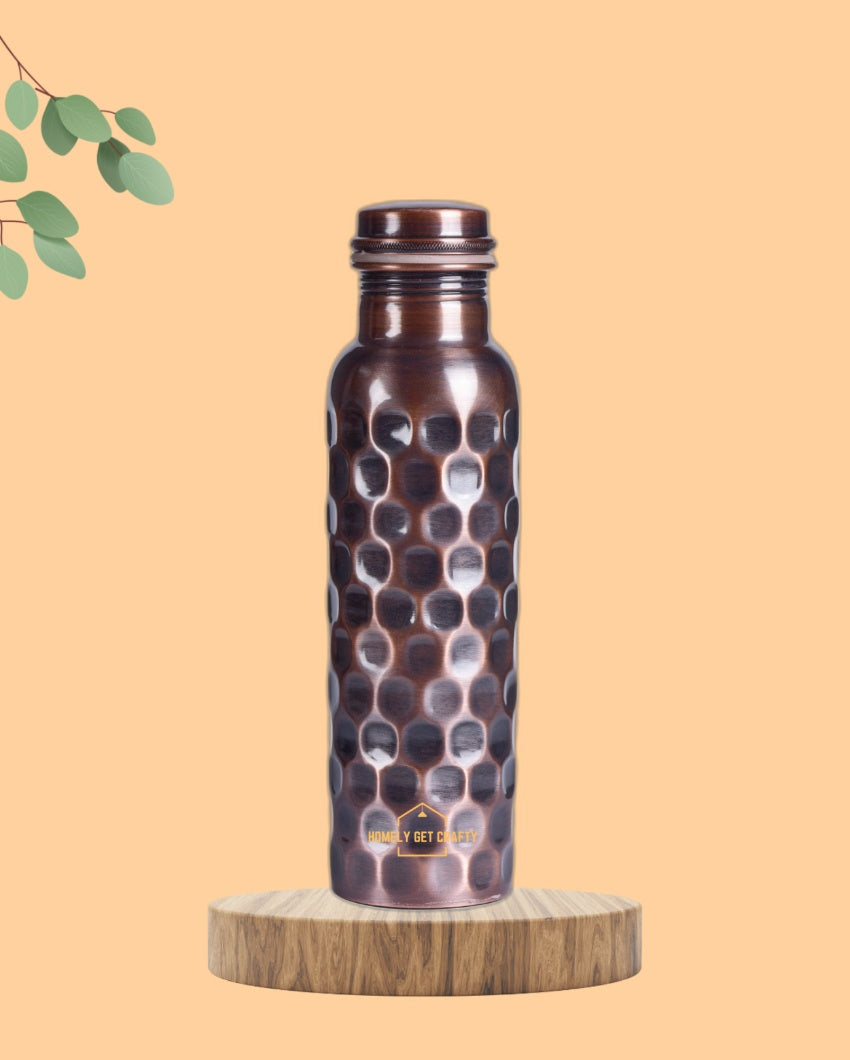 Exquisite Diamond Design Handcrafted Dark Copper Water Bottle | 3 x 10 inches